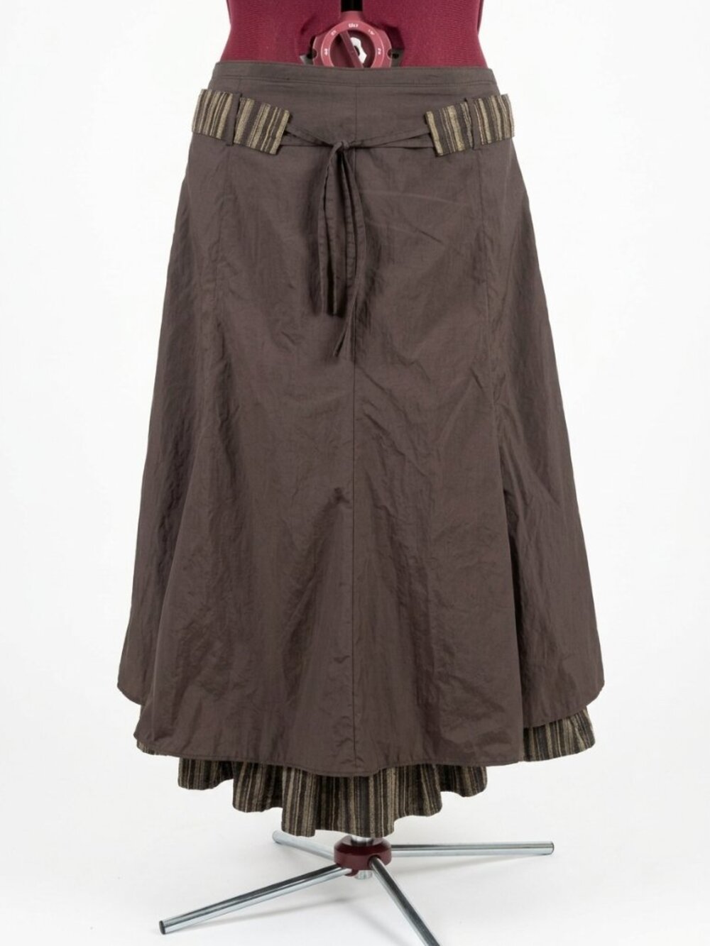 Centre Ville – Brown A-Line Skirt with Contrast Trim & Front Tie Belt | Size 14 - Picture 2 of 16